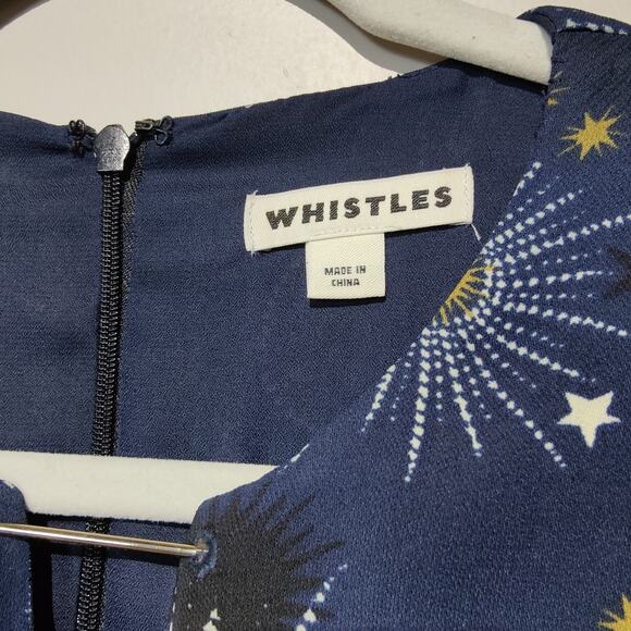 Whistles Women's Sz 10 Navy Gold Celestial Print Stars Moons Dress Long Sleeve - Picture 3 of 11